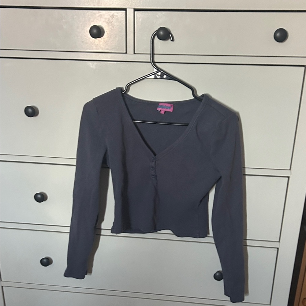 Edikted Dark Gray Long Sleeve V-Neck Top
